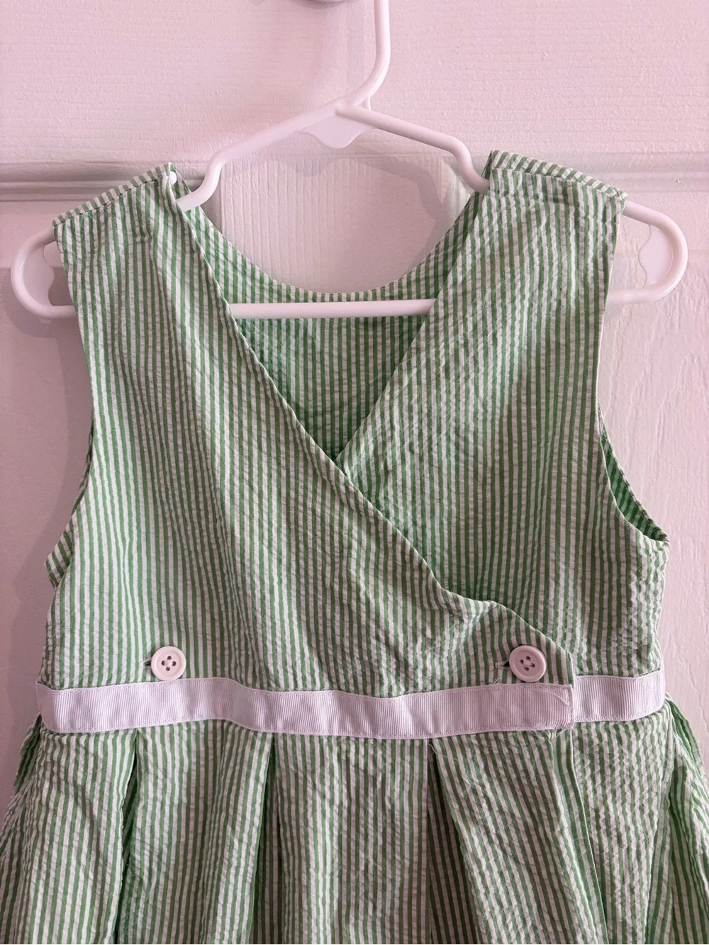 Gymboree Light Green Seersucker Dress with White Ribbon - Size 6